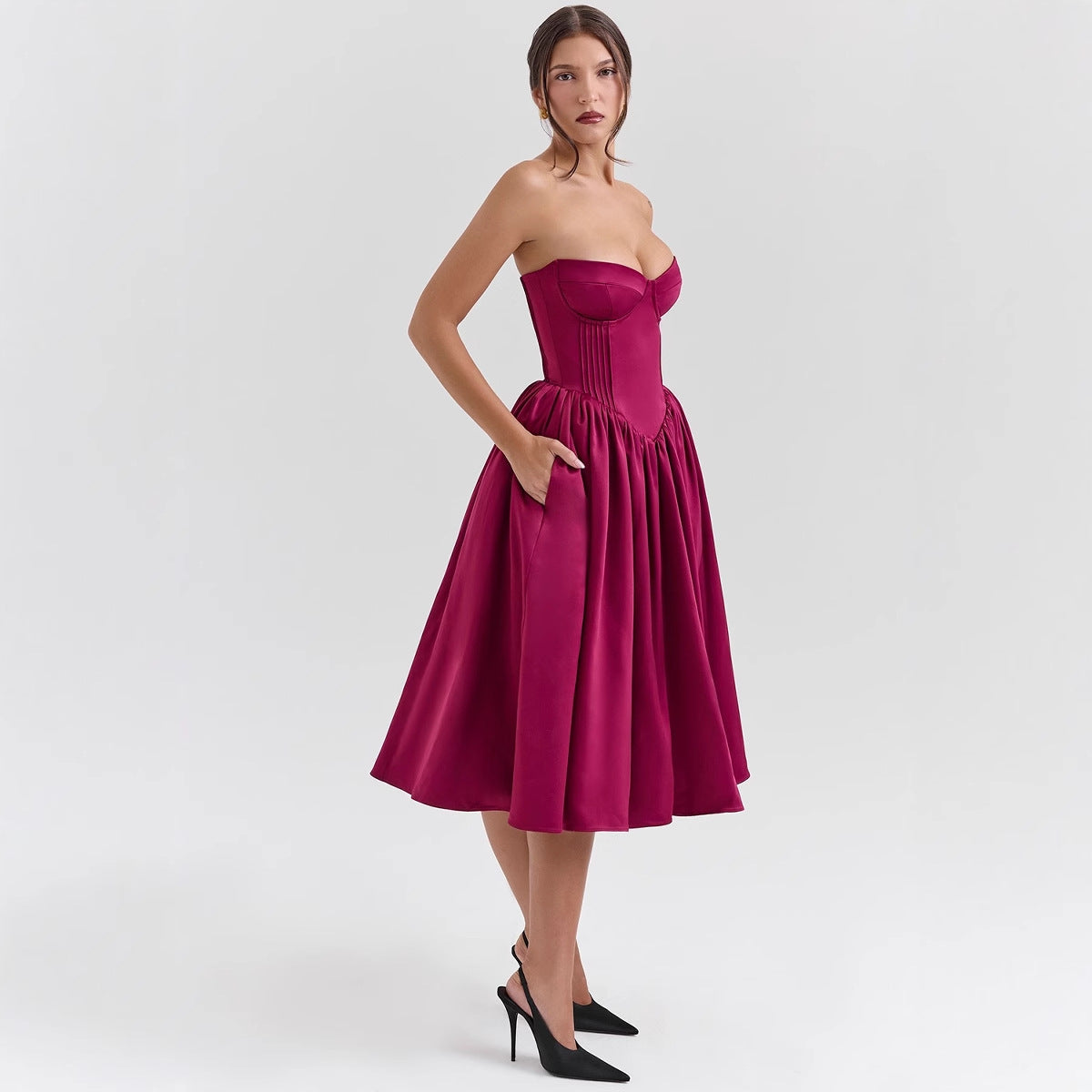 Abendkleid für Damen, trägerloses Design mit voluminösem Rock, Größe