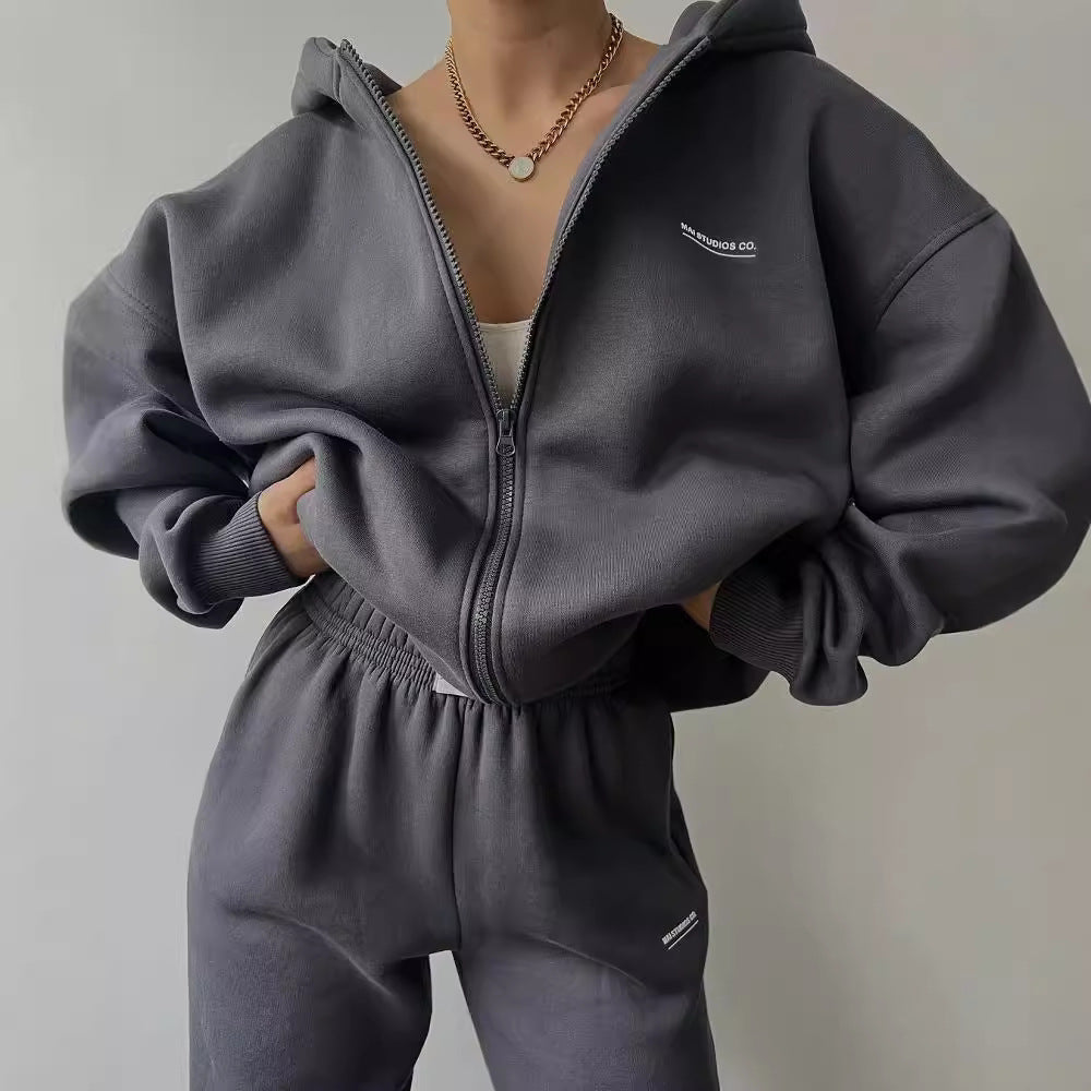 Damen Freizeit-Oversized-Kapuzenpullover mit durchgehendem Reißverschluss und praktischen Kängurutaschen, Größe S