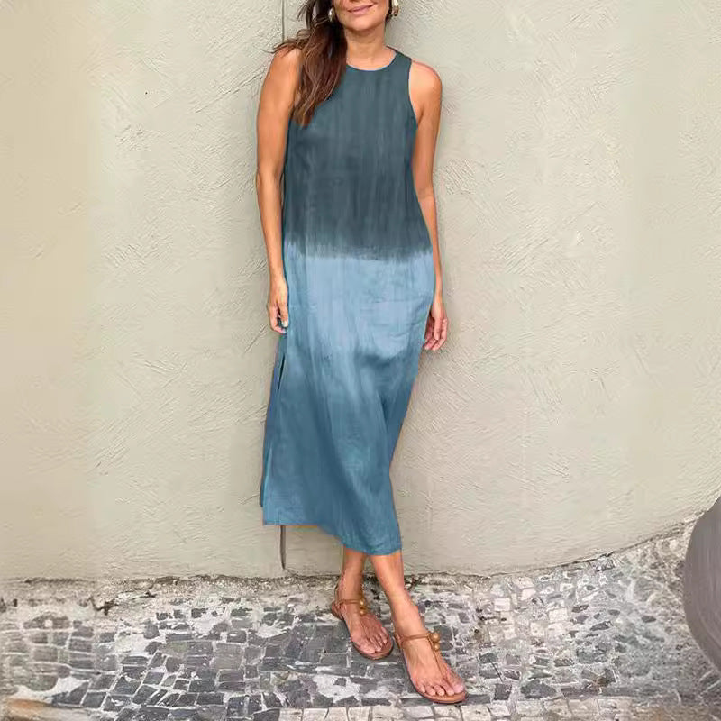 Valenzora | Casual Cotton-Linen Sleeveless Gradient Dress