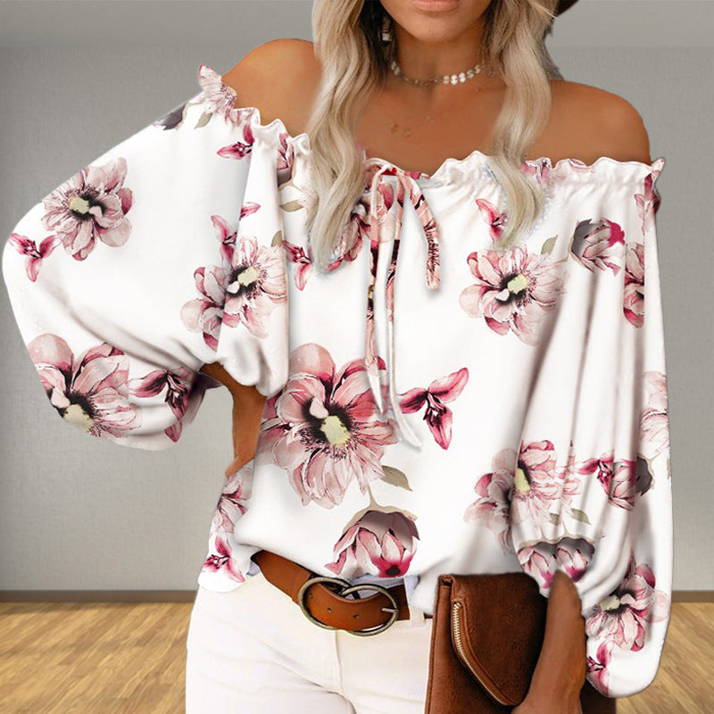 Women's off-the-shoulder blouse with floral pattern, size
