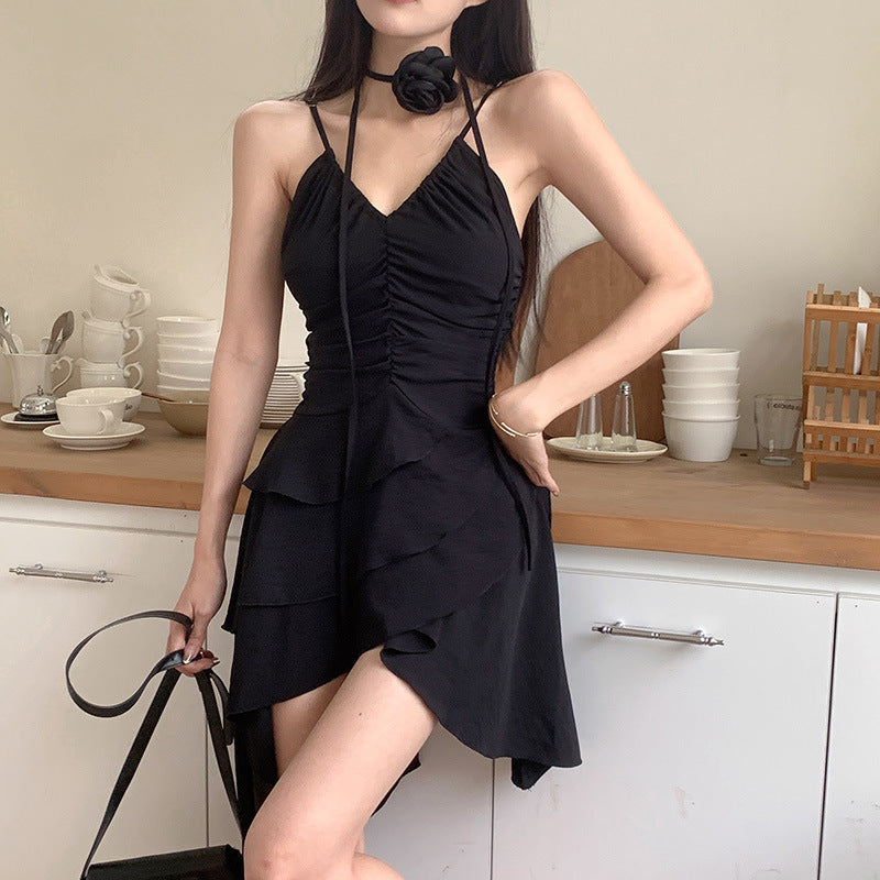 Women's asymmetric summer dress with ruffle details Drune