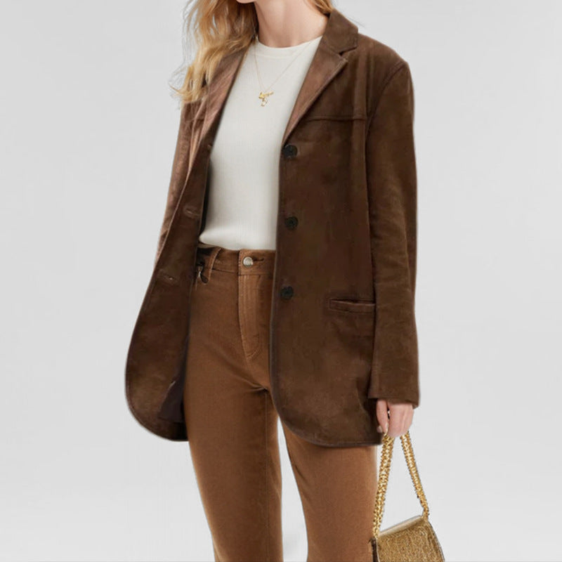 Women's elegant blazer in soft faux suede with a slim fit, size [size missing]