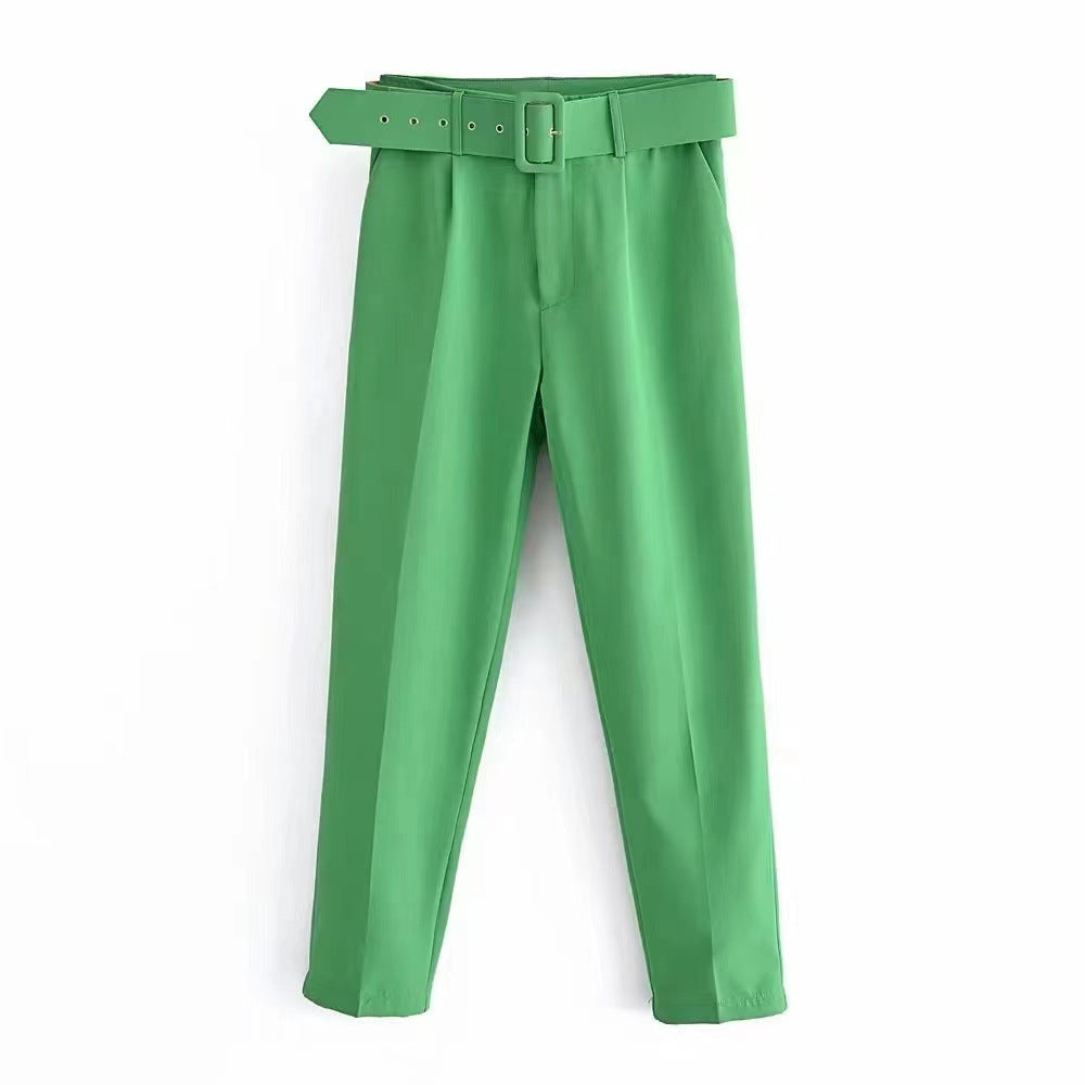Women's wide-leg high-waisted trousers with a stylish belt, size