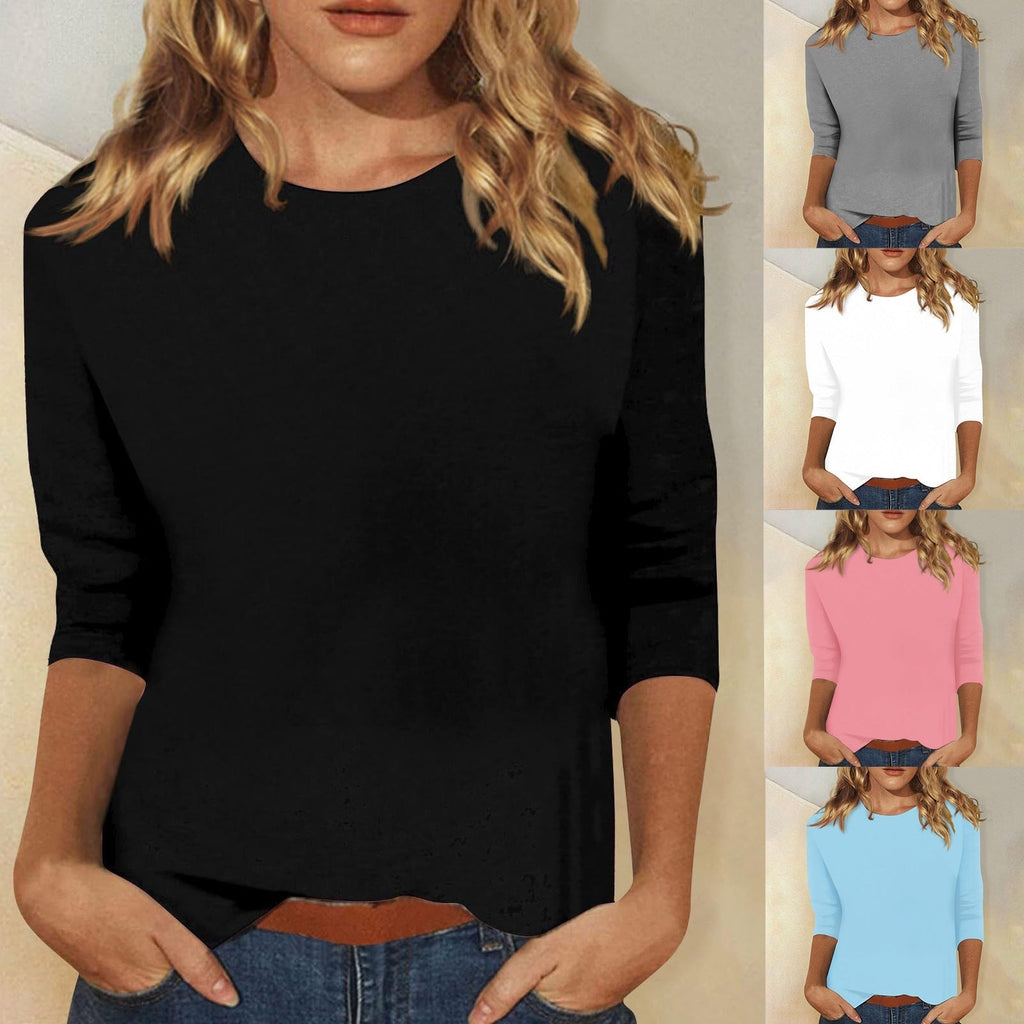 Damen Freizeit-Oberteil mit eleganten 3/4 Ärmeln und abgerundetem Saum, Größe S