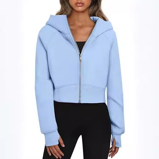 Women's short-cut hooded jacket with zipper, size