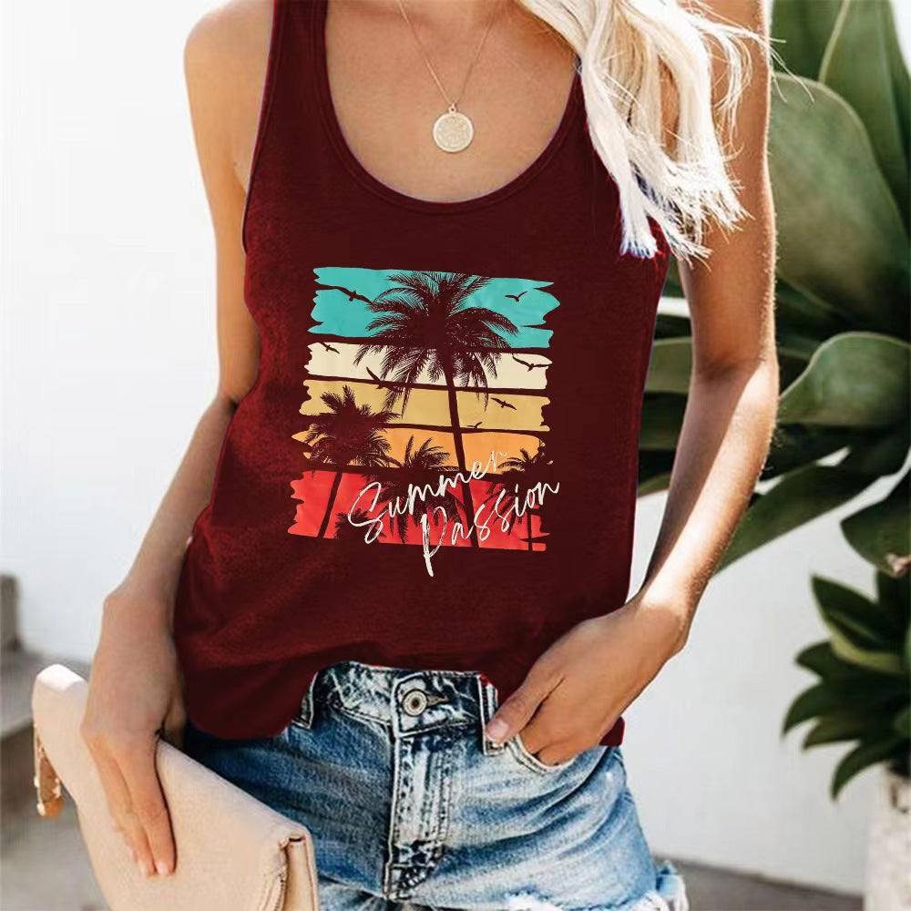 Women's sleeveless casual shirt with trendy graphic design, size