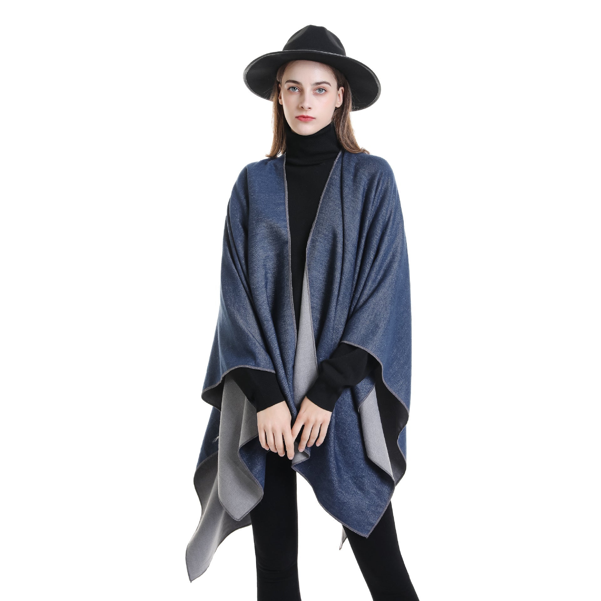 Bequemer Damen-Poncho aus einem weichen Wolle-Mix mit elegantem Schnitt, Größe [size missing]