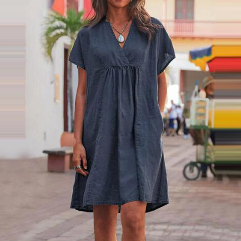 Damen Freizeitkleid mit lockerer Passform und modischem V-Ausschnitt Drune