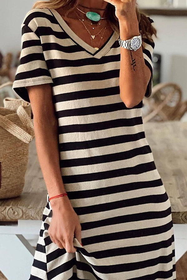 Valenzora | Striped V-neck Split Maxi Dress