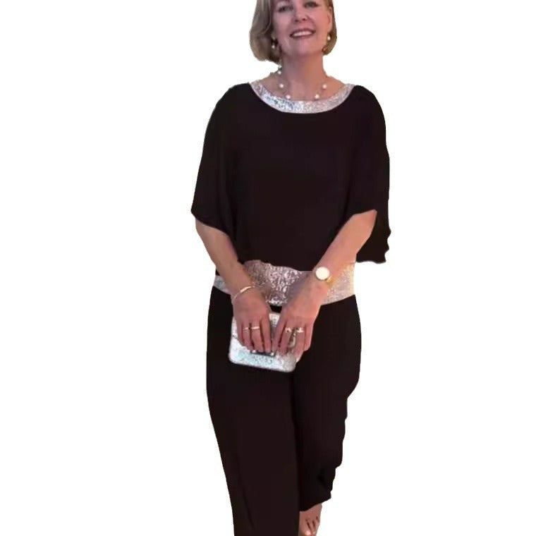 Eleganter Damen-Jumpsuit mit schimmerndem Bund, Größe
