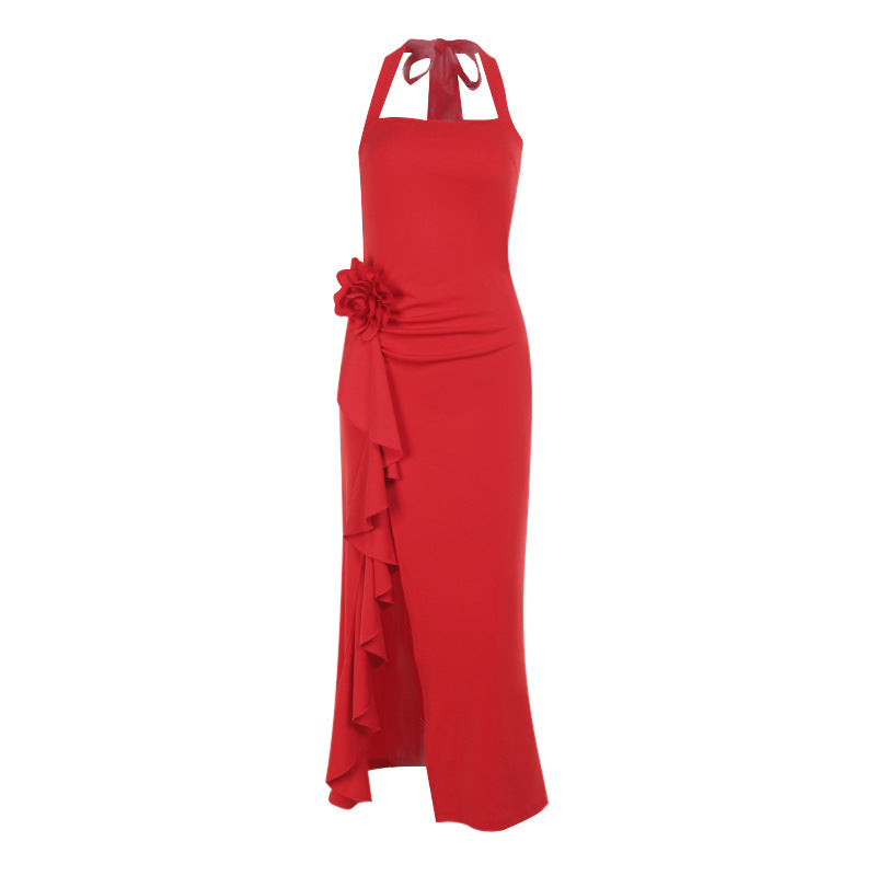 Damen-Abendkleid mit asymmetrischem Rüschendesign und verführerischem Neckholder, Größe Valenzora