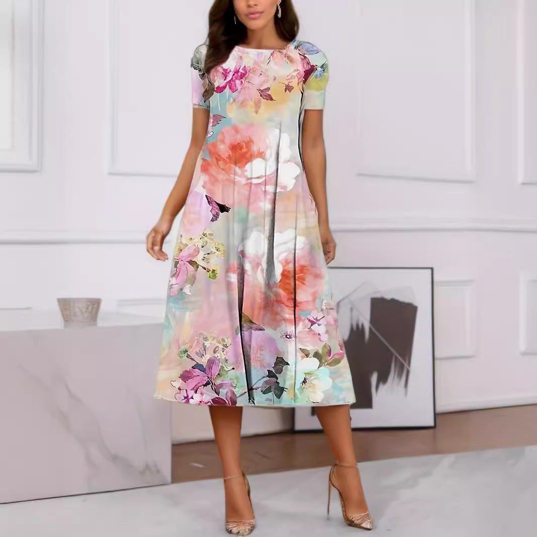 Valenzora | Floral Print Spring Summer Short Sleeve Dress