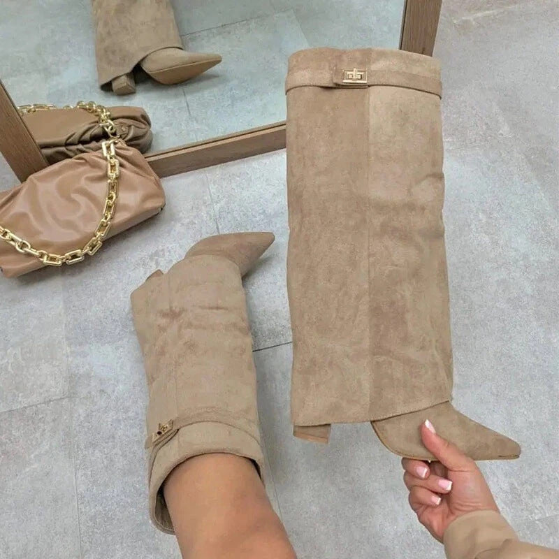 Valenzora | Elegant women's boots made of high-quality suede with golden accents