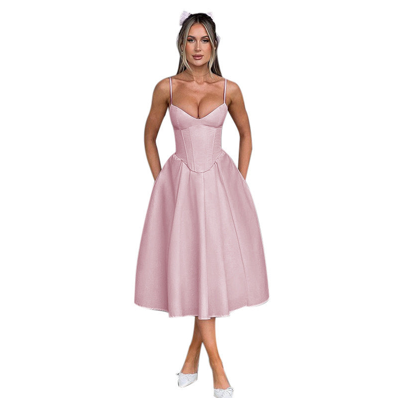Women's midi dress with fitted bodice and flowing skirt, size [size]