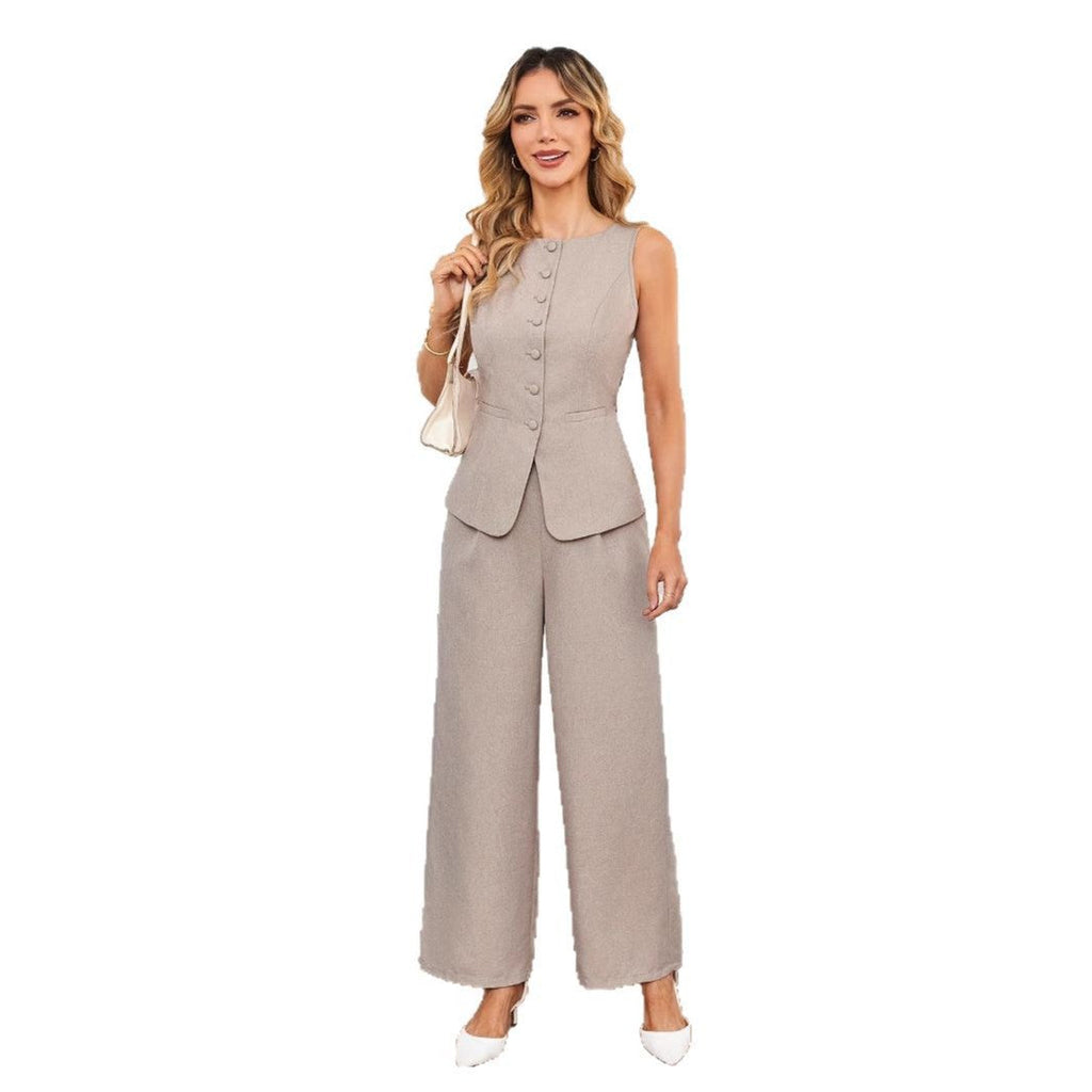 Women's Elegant Pantsuit Set with Pockets and Button Detailing Size