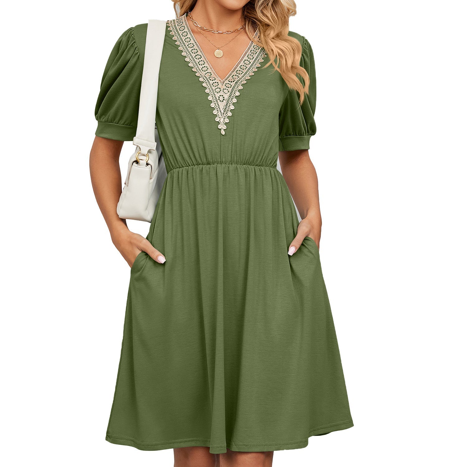 Damen-Midikleid mit elegantem V-Ausschnitt und Rüschendetails, Größe