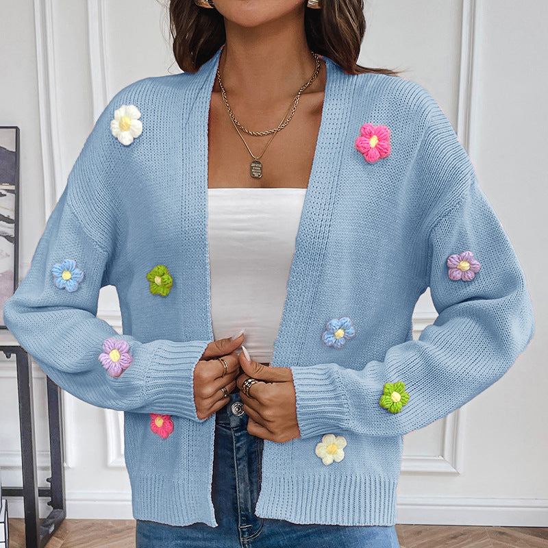 Valenzora | Handgehäkelte gestrickte Blumenstrickjacke