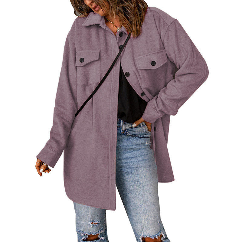 Women's plus-size shirt jacket with pockets and a relaxed fit, size S