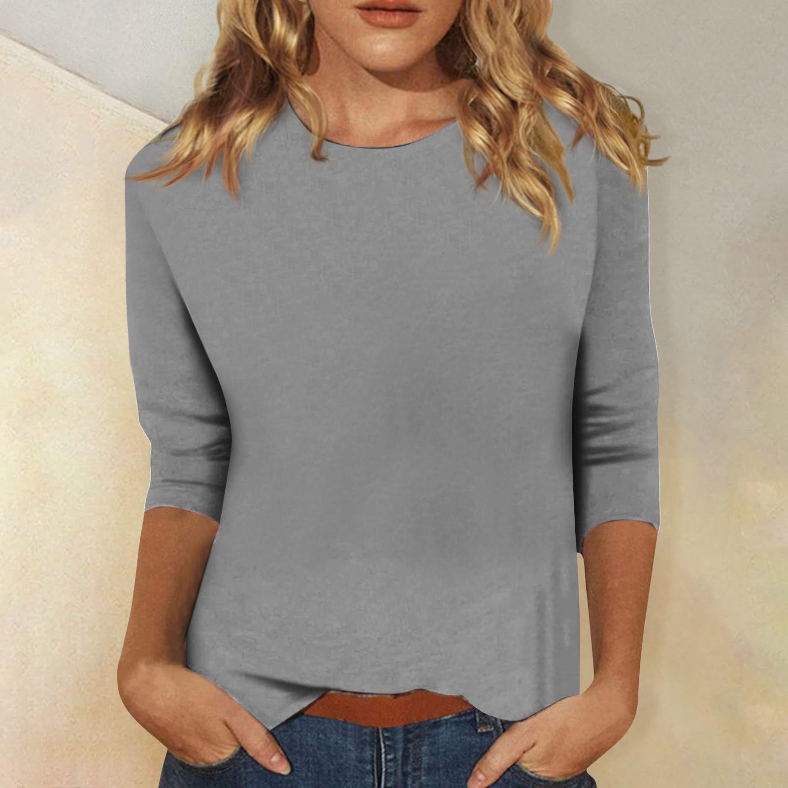 Damen Freizeit-Oberteil mit eleganten 3/4 Ärmeln und abgerundetem Saum, Größe S