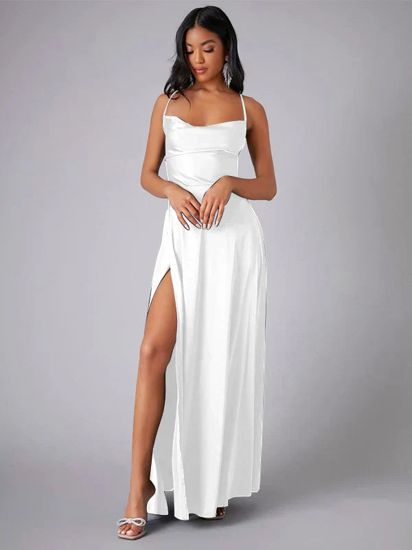 Valenzora | Seidenmaxikleid mit geflochtenem Rücken. Kleiden Sie sich für festliche Anlässe. Lucette