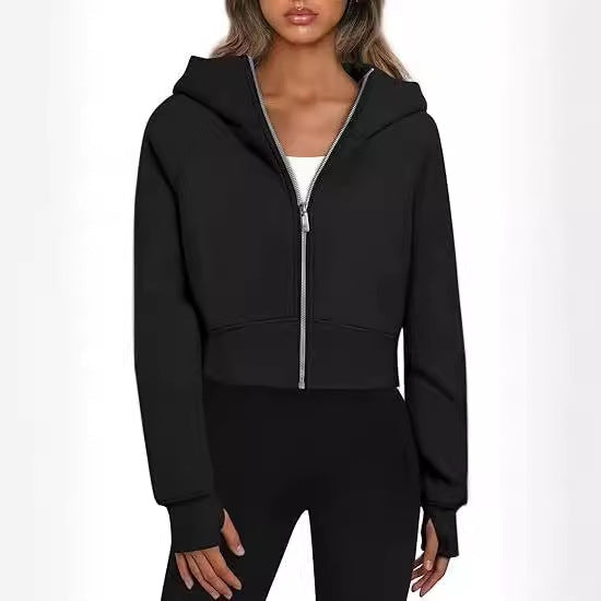 Women's short-cut hooded jacket with zipper, size