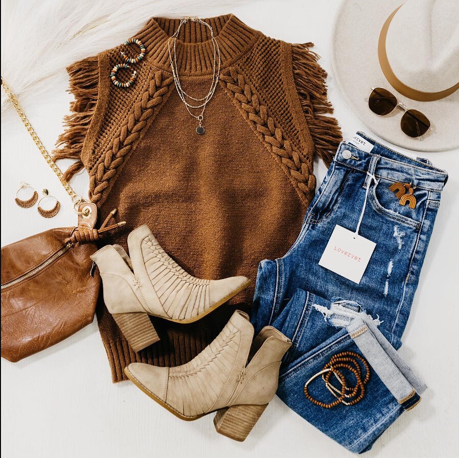 Women's elegant knit top with sophisticated crochet pattern and fringe, size S