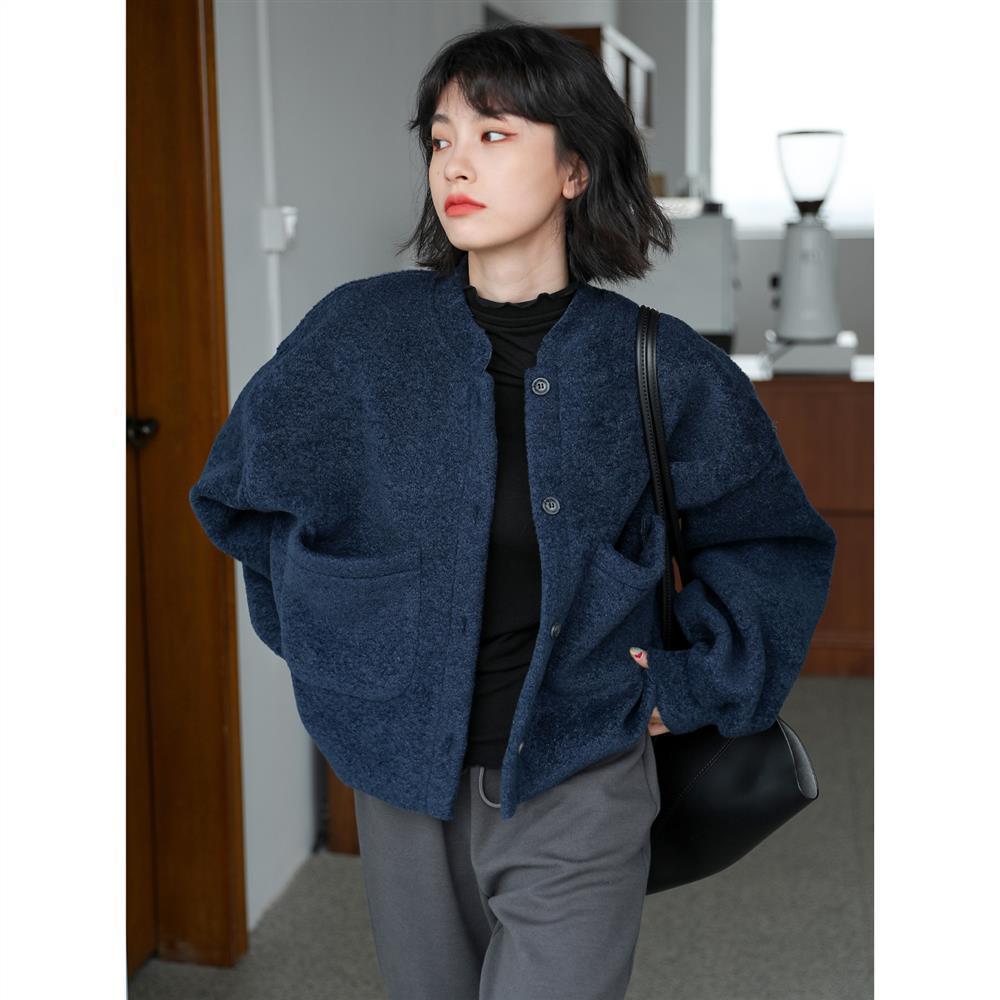 Valenzora Casual Long Sleeve Pockets Blue Jacket