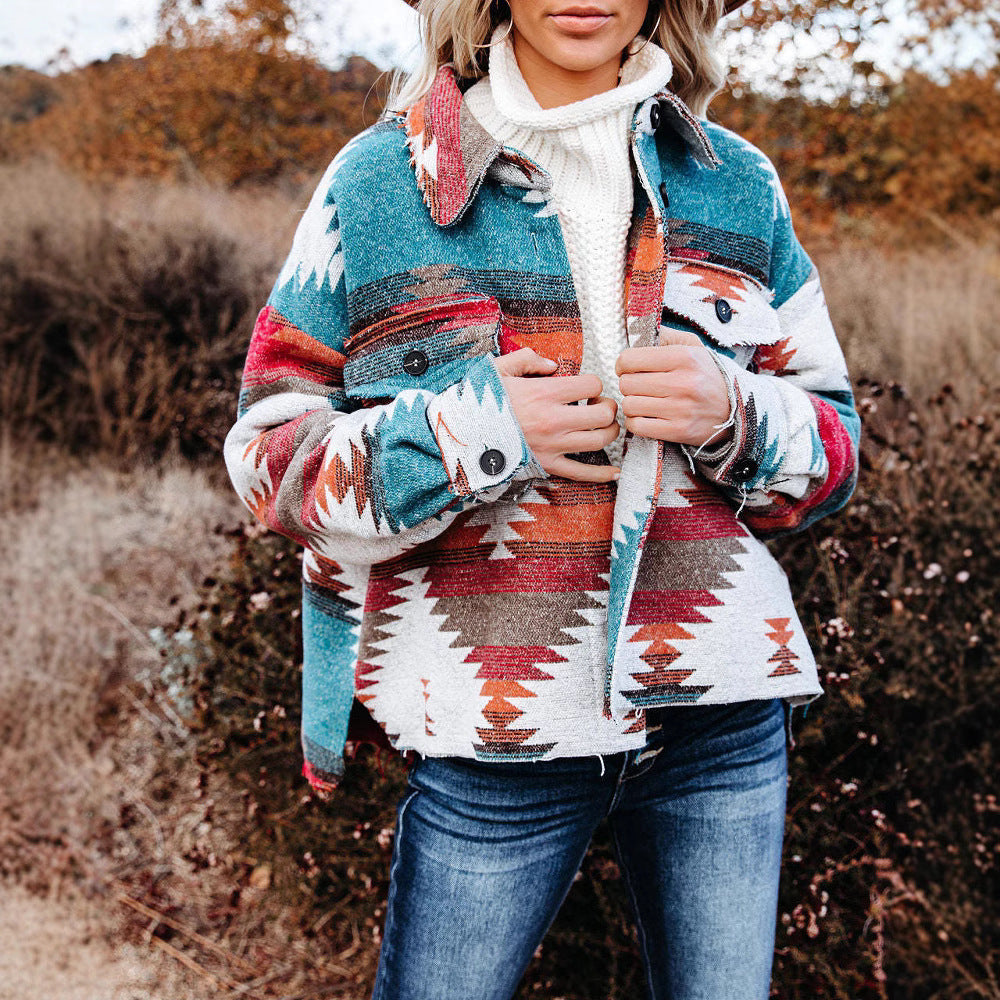 – Woven jacket with printed collar
