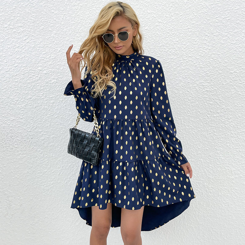 Women's midi dress with modern ruffle details and elegant polka dot pattern, size [size missing]