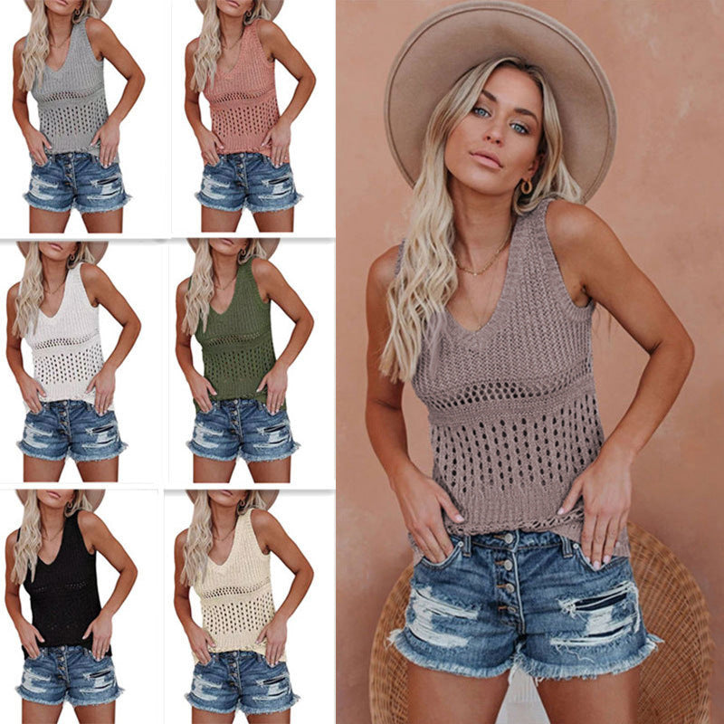 Women's airy knit top with V-neck and delicate openwork patterns, size