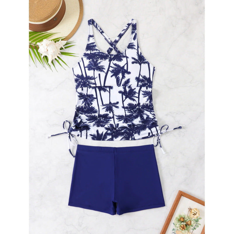 Damen Tankini-Set mit verstellbaren Trägern und modernem Palmenprint, Größe S