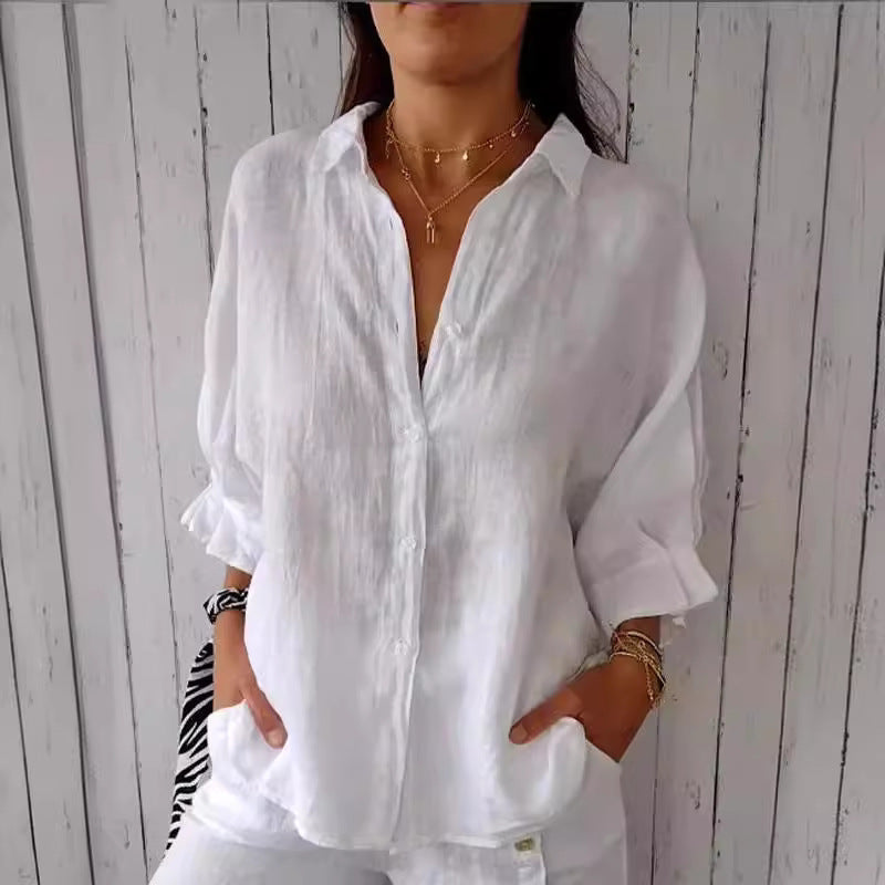 Women's lightweight linen blouse with a relaxed fit, size