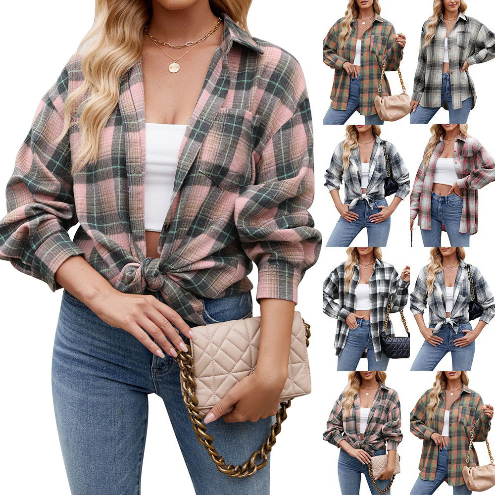 Women's Checkered Oversized Shirt Blouse Valenzora