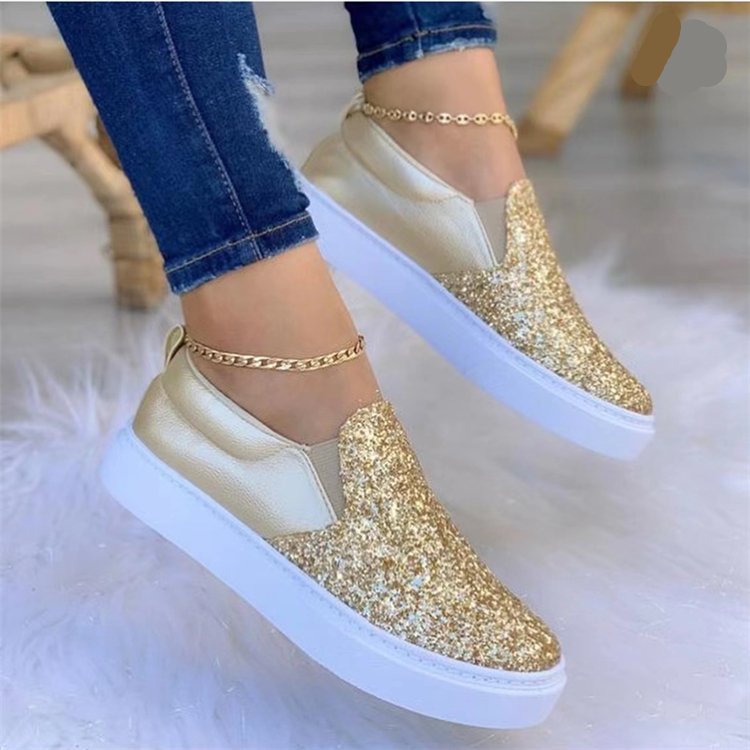 Women's slip-on sneakers with glittery upper and comfortable entry, size Valenzora