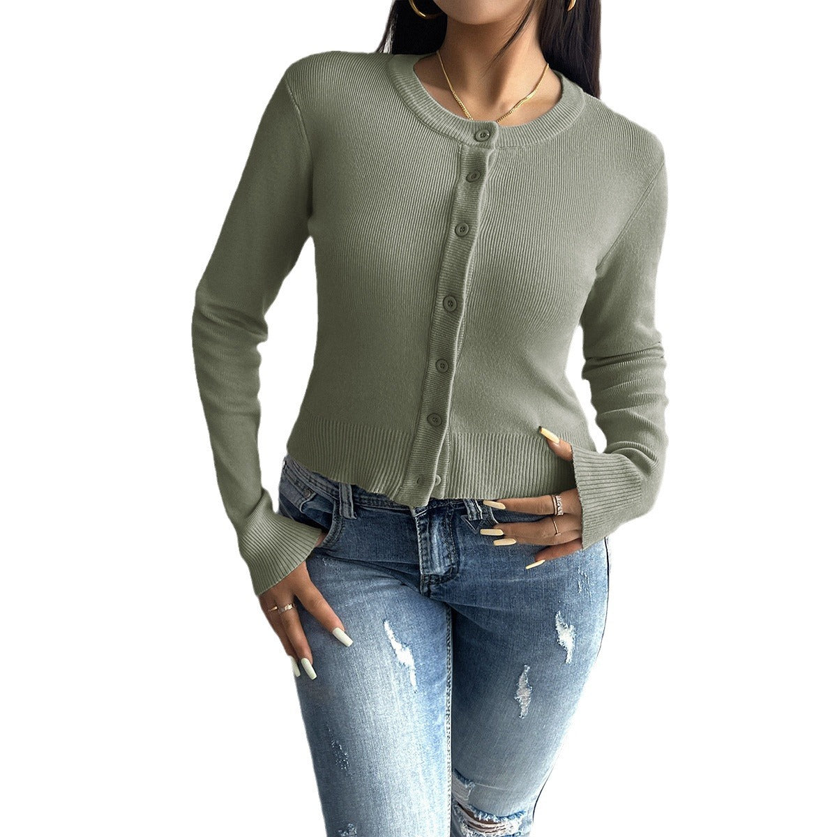Damen-Strickjacke mit feiner Rippstruktur und Knopfverschluss, Größe [Größe fehlt]