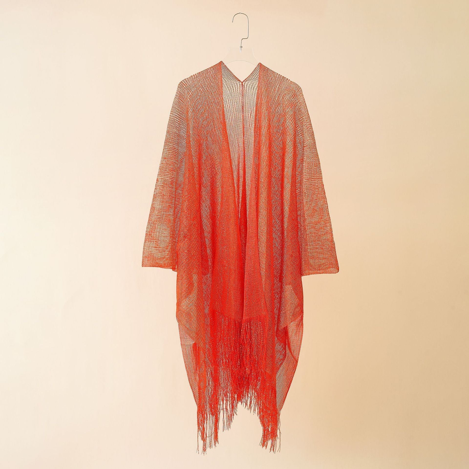 Women's fringed kimono in a transparent, airy fabric, size Valenzora