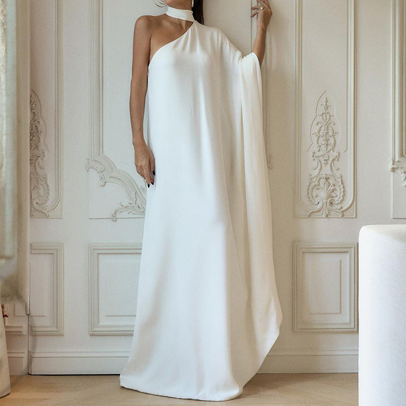 Elegantes One-Shoulder-Abendkleid für Damen mit fließendem Stoff und schickem Kragen, Größe S
