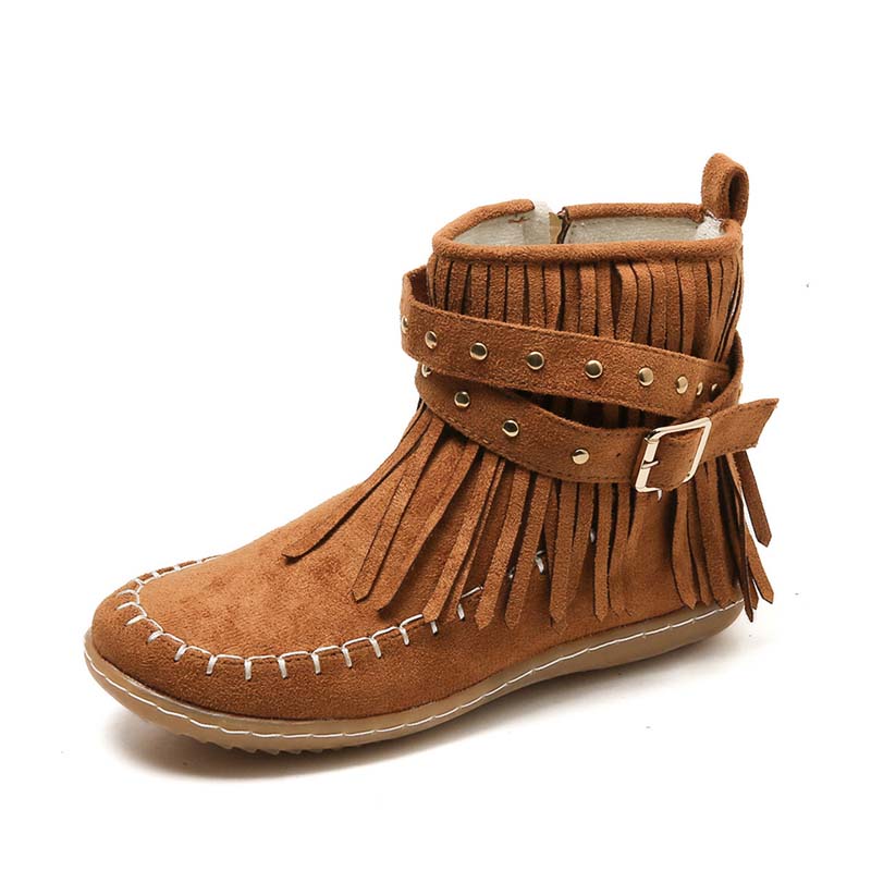 Valenzora | Boho-Stiefeletten mit Fransen und Schnallen für Damen
