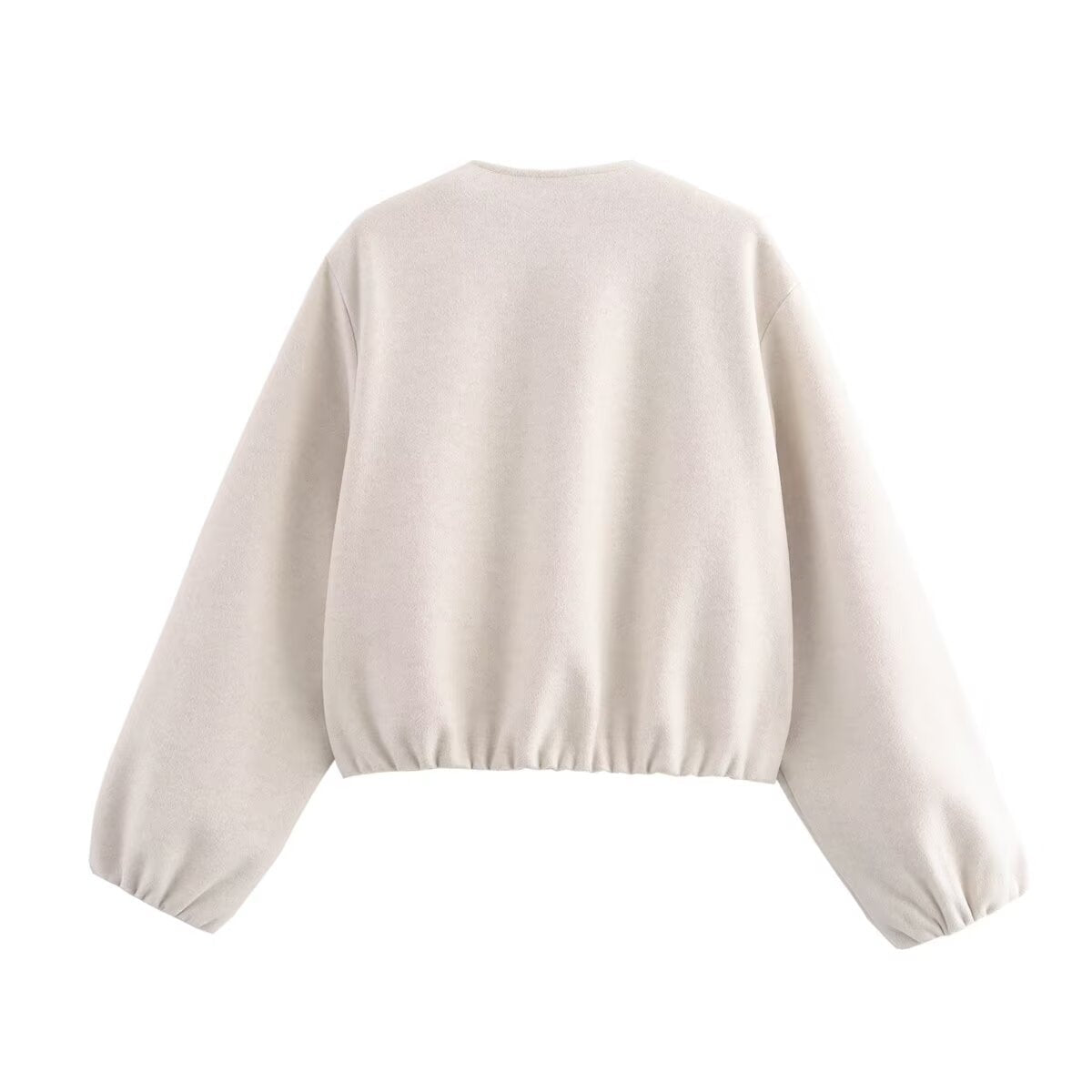 Women's casual short jacket with voluminous sleeves and metallic zipper, size S