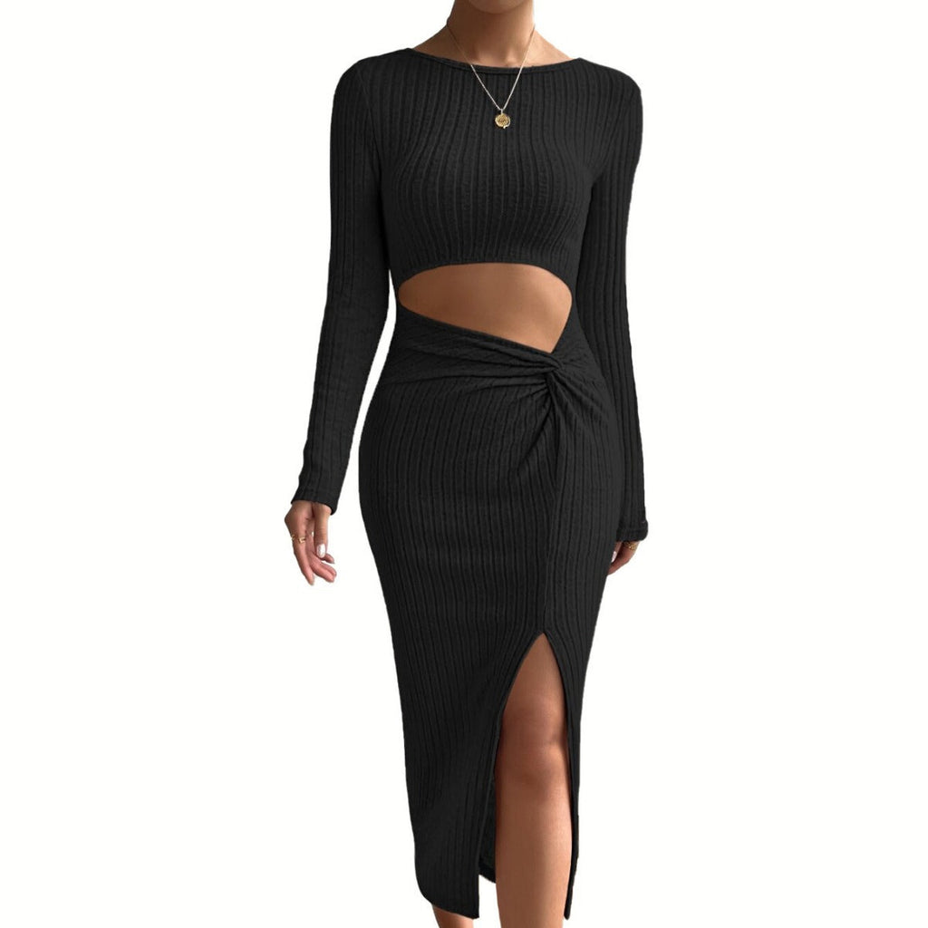 Damen-Langarmkleid mit Cut-Out-Details und innovativem Wickeldesign, Größe S