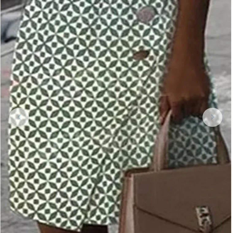 Valenzora | Sleeveless printed green button-up casual dress