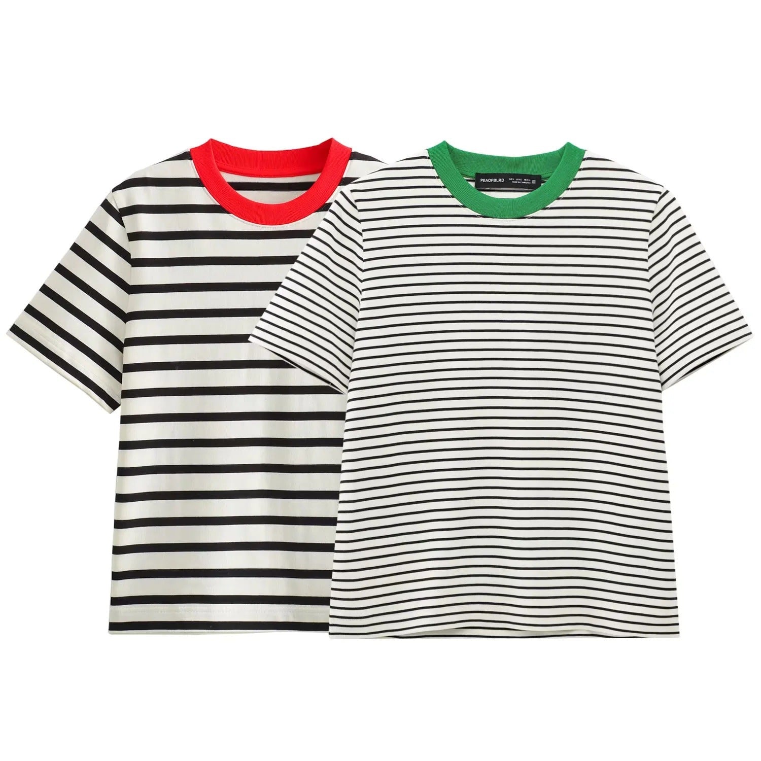 Women's casual T-shirt with contrasting collar and relaxed striped pattern, size