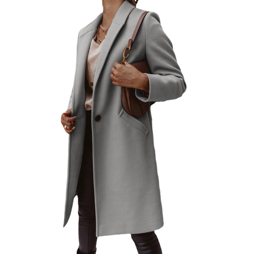 Women's wool coat with elegant lapel and timeless cut, size
