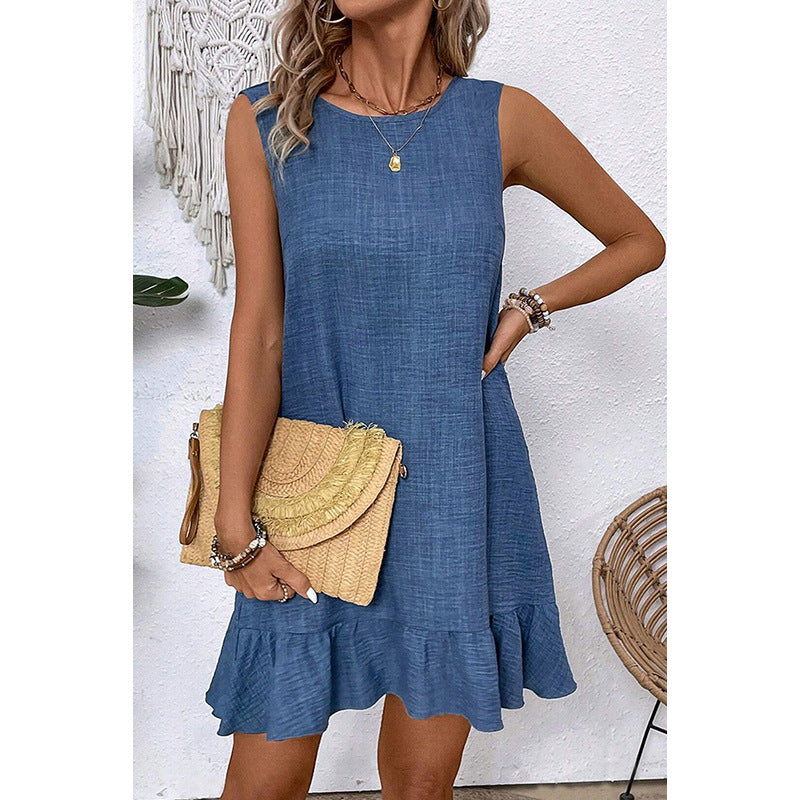 Women's sleeveless ruffle hem casual Drune dress