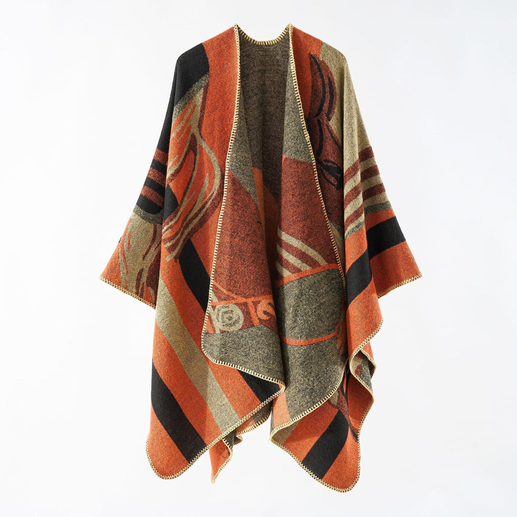 Eleganter Damen-Strickponcho mit kunstvollem Muster und feinen Fransen, Größe Valenzora
