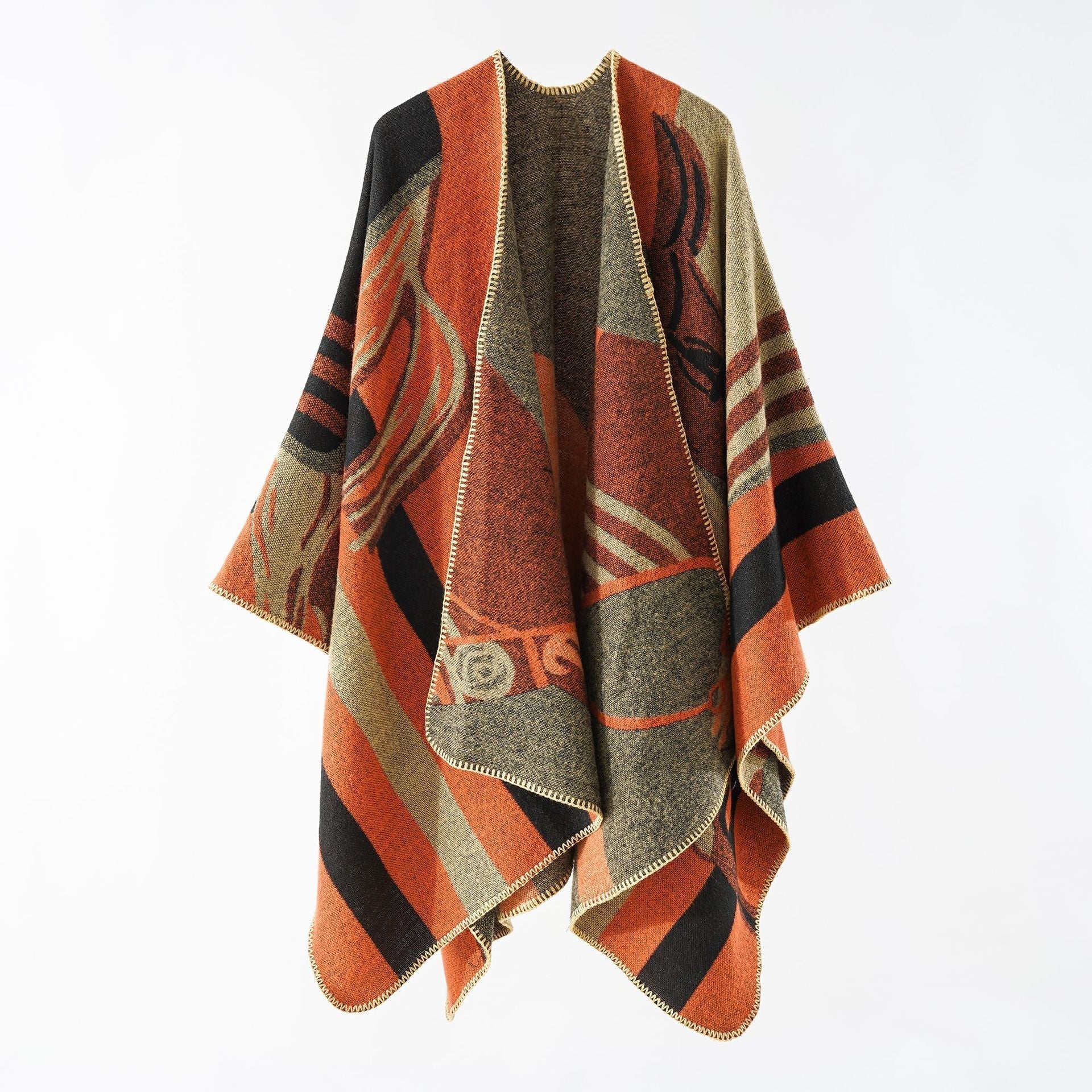 Eleganter Damen-Strickponcho mit kunstvollem Muster und feinen Fransen, Größe Valenzora