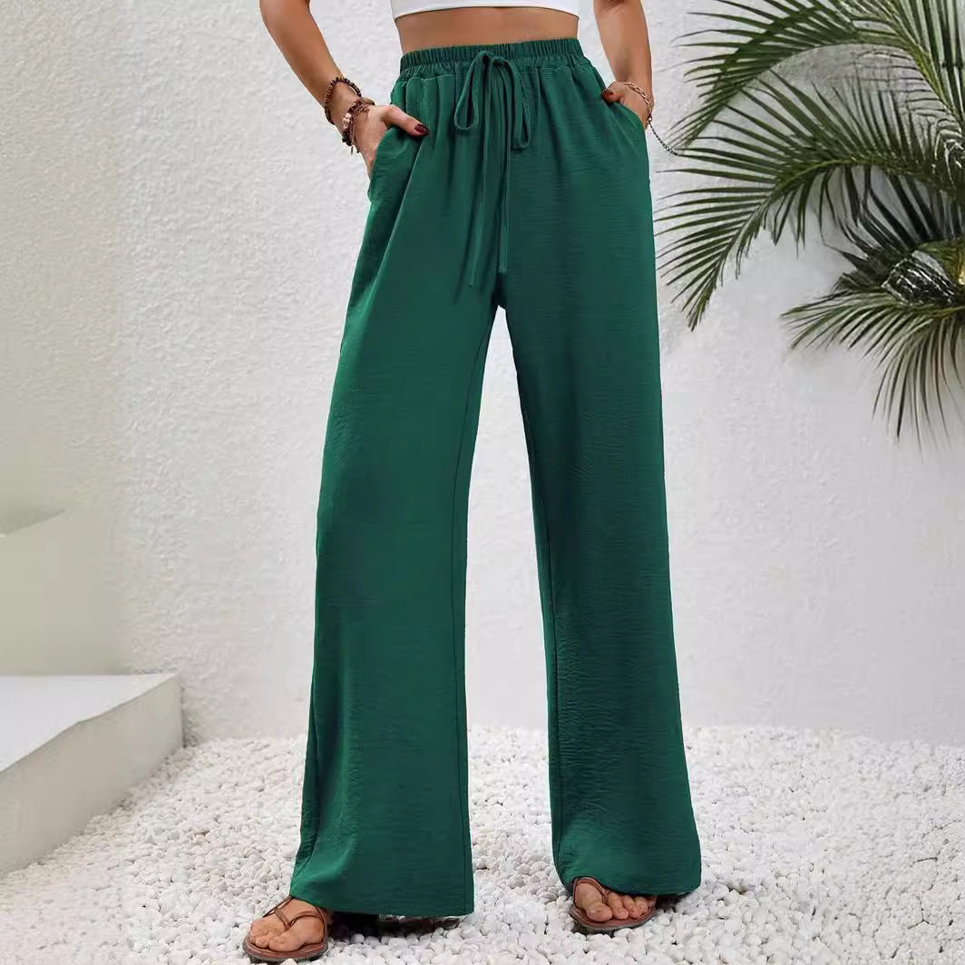 Elegante Damen-Hose mit weitem Bein aus leichtem Baumwoll-Mix mit elastischem Bund, Größe [size missing]