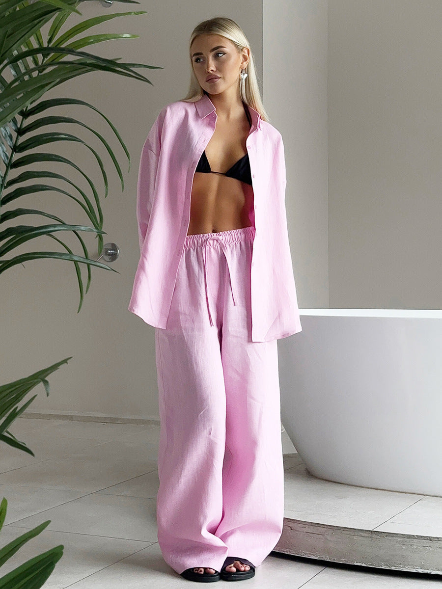 Women's airy linen set with a relaxed cut and wide legs, size [size missing]