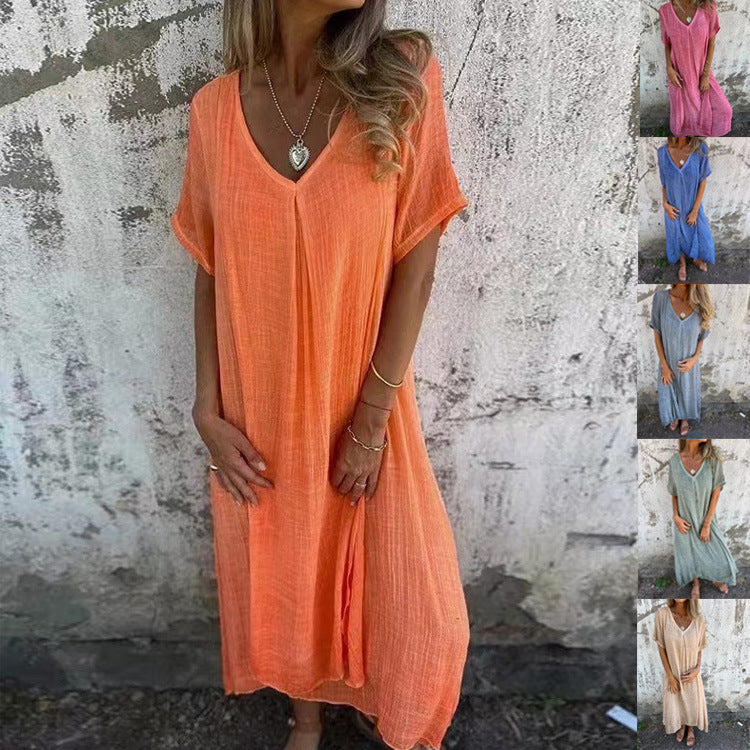 Damen Freizeit-Midikleid mit V-Ausschnitt und weiten Glockenärmeln, Größe