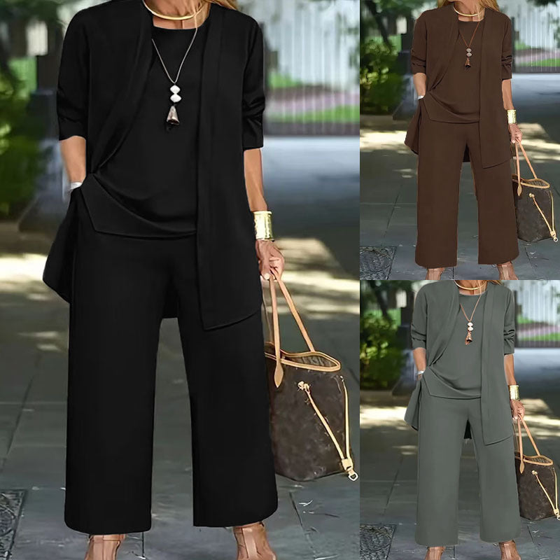 Valenzora | Long-sleeved cardigan vest three-piece set